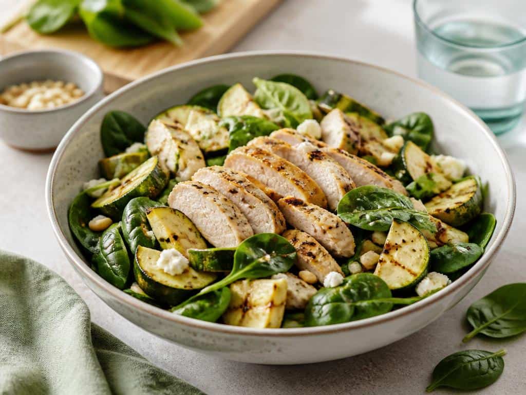 salade de poulet aux courgettes et aux epinards