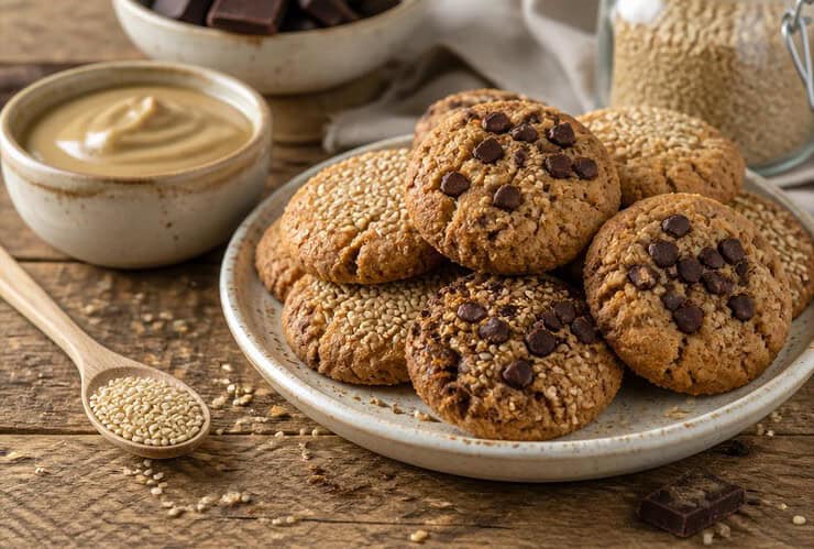 biscuits croquants a la puree de sesame et chocolat