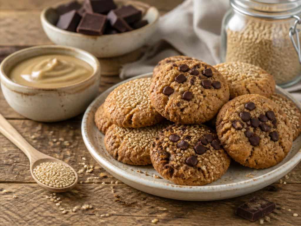 biscuits croquants a la puree de sesame et chocolat