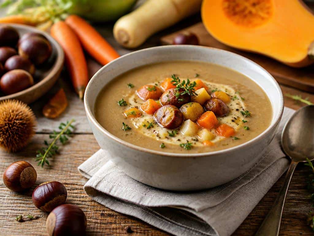 une soupe minceur satisfaisante aux chataigne et legumes d automne