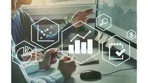 Business analytics and data visualization with digital graphs and charts.