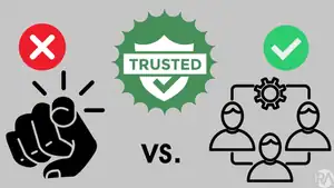 Revology Analytics logo with trust badge and team collaboration icons.