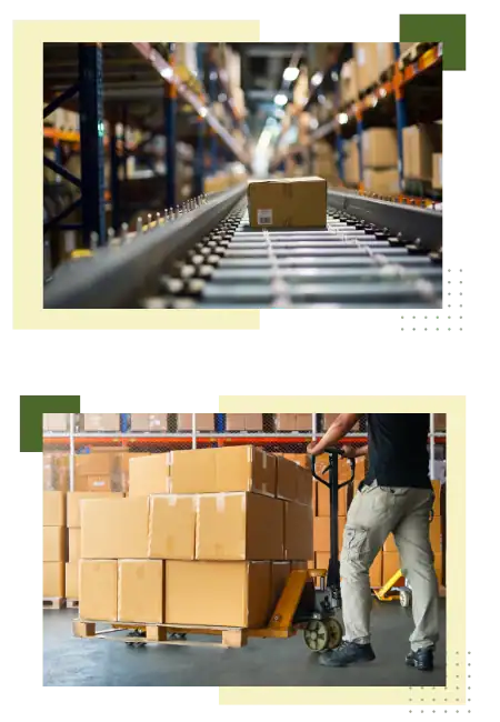 Conveyor belt in a warehouse used for efficient order fulfillment and logistics.