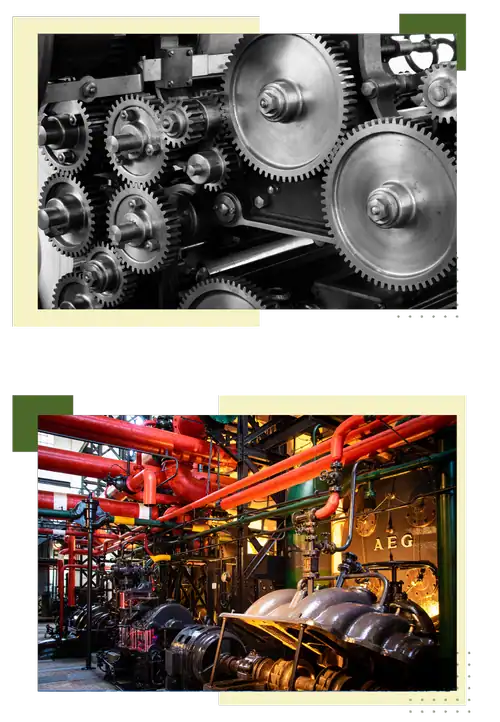 Close-up of interconnected gears in industrial machinery for manufacturing.