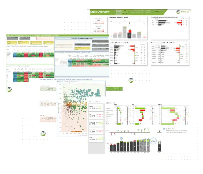 Business analytics dashboard with sales and revenue data visualization.