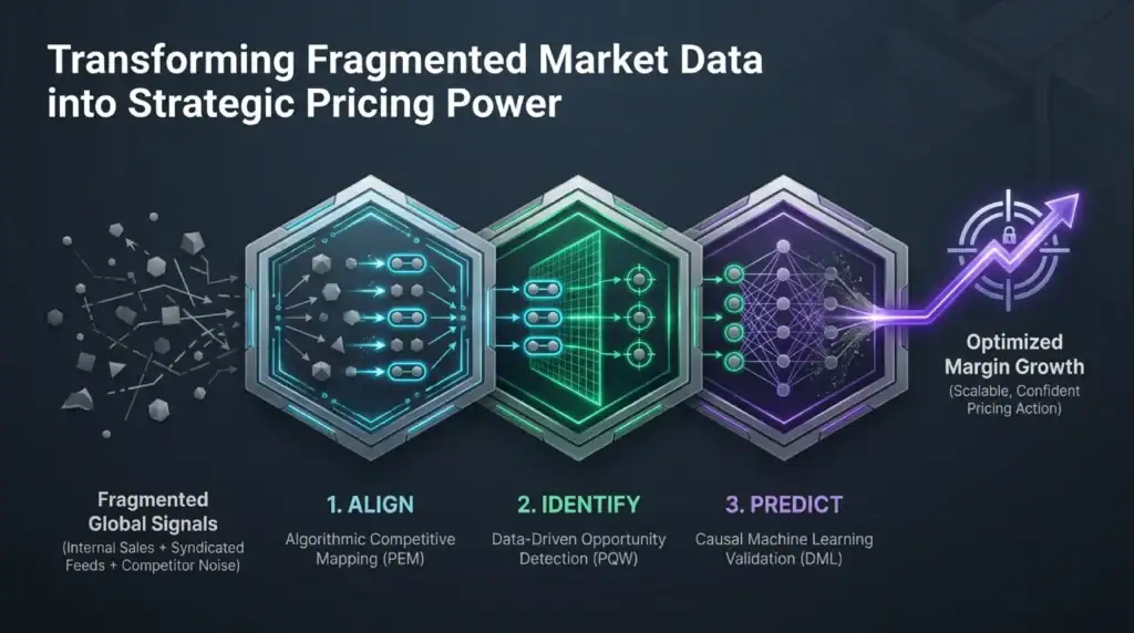 Data analytics process for strategic pricing in market growth management.
