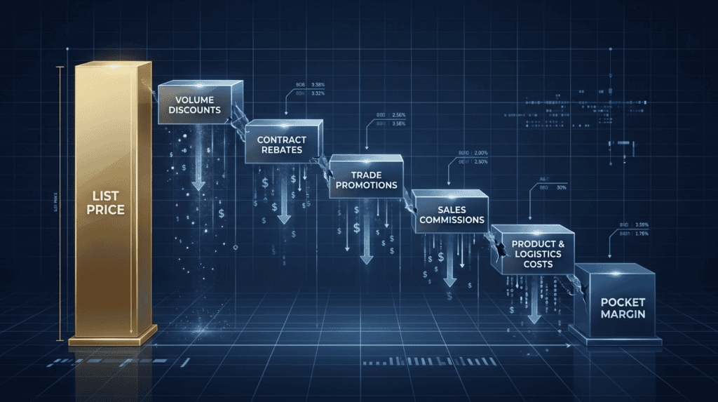 Visual representation of pricing strategies including discounts, rebates, and sales commissions for.