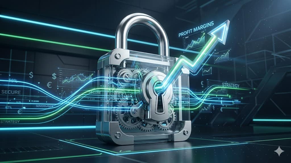 Secure data analytics with growth insights and profit margins visualization.