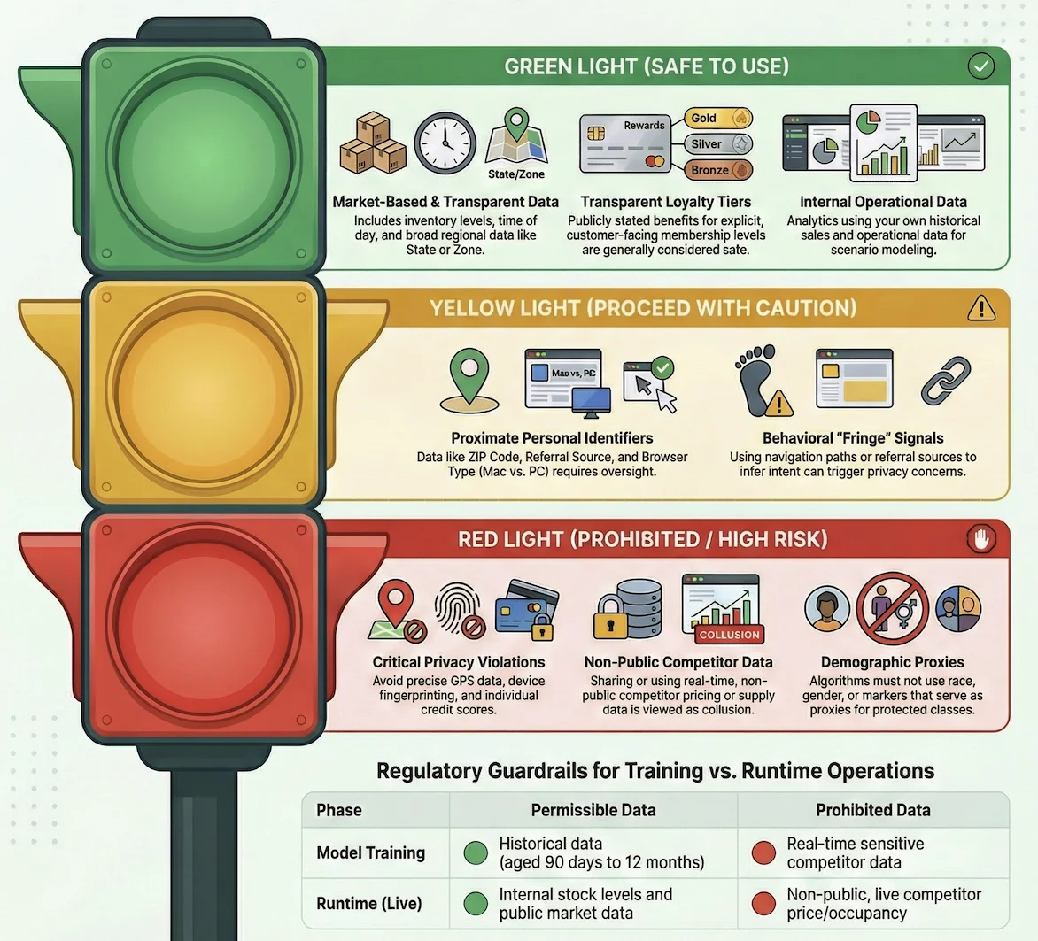 Pricing Surveillance: How It Works, How to Detect It, and How to Govern It 3 A quick-reference framework for identifying safe, risky, or prohibited data in automated pricing models to ensure legal compliance and maintain consumer trust.