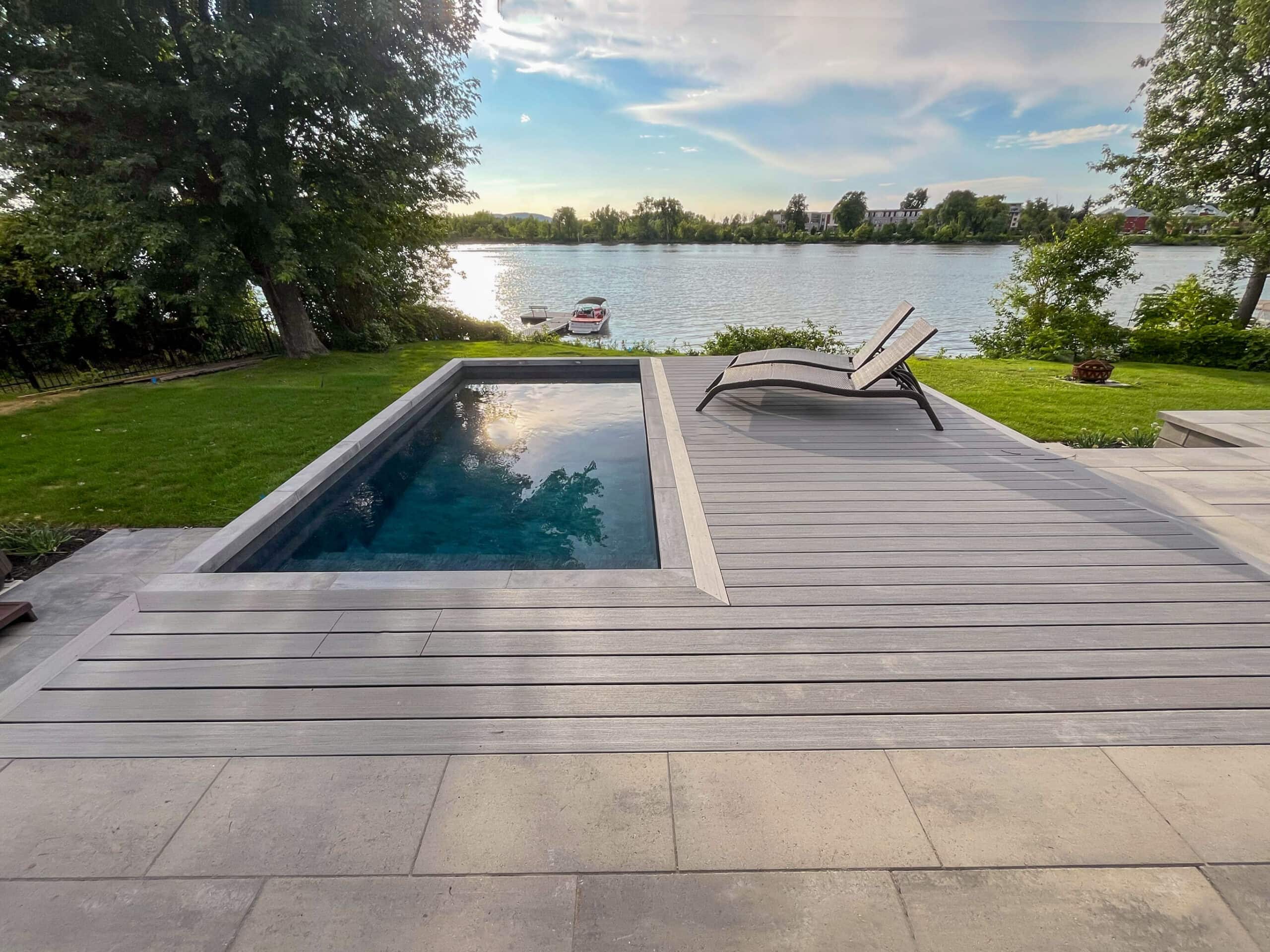 Lake cottage pool and surrounding deck