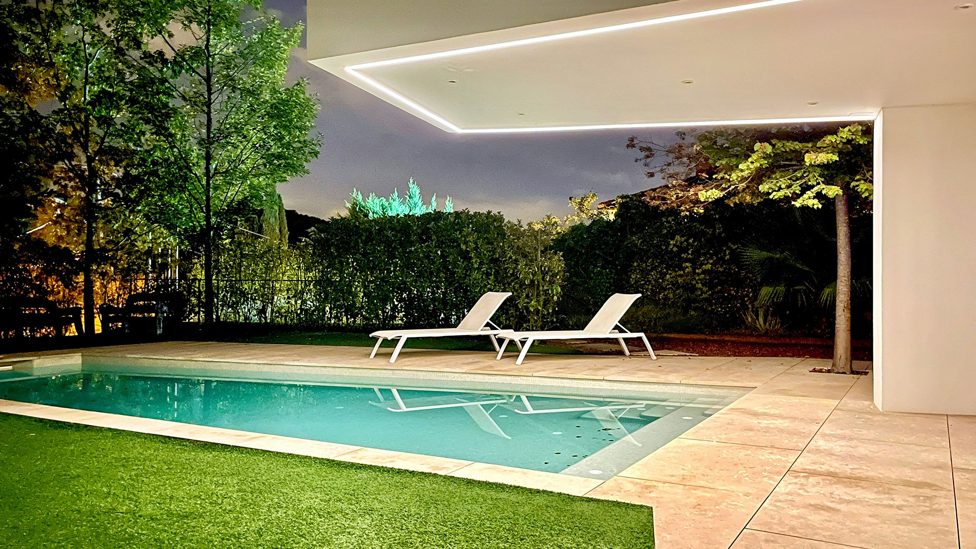 Illuminated Backyard and Pool