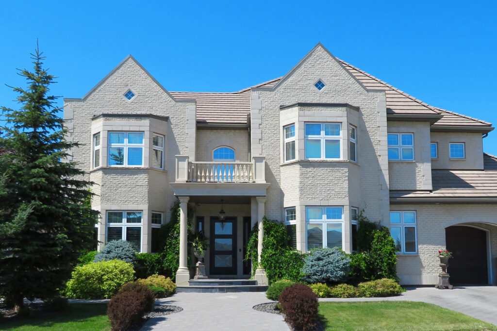 Manicured residential front yard landscaping