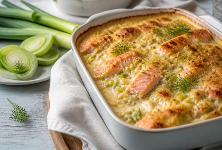 gratin de saumon et poireau tout leger
