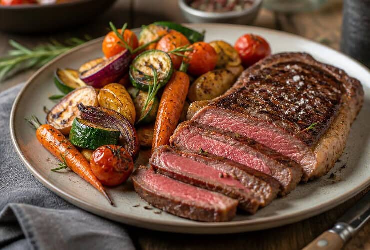 idee du week end entrecote aux legumes rotis