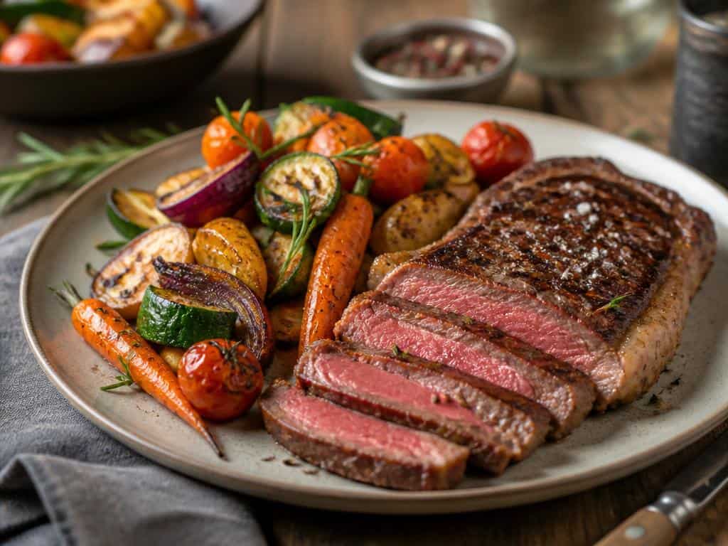 idee du week end entrecote aux legumes rotis