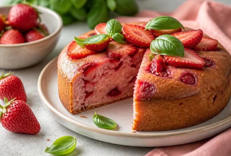 moelleux a la fraise et au basilic