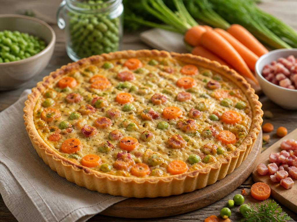 tarte petits pois carottes et lardons