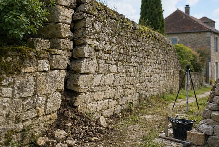 consolider un mur en pierre qui penche