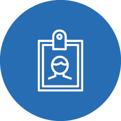 Icon of ID badge on blue background.