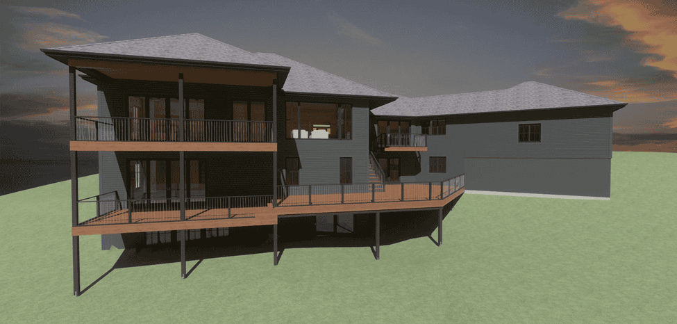 3D visual of new house plans from the exterior back