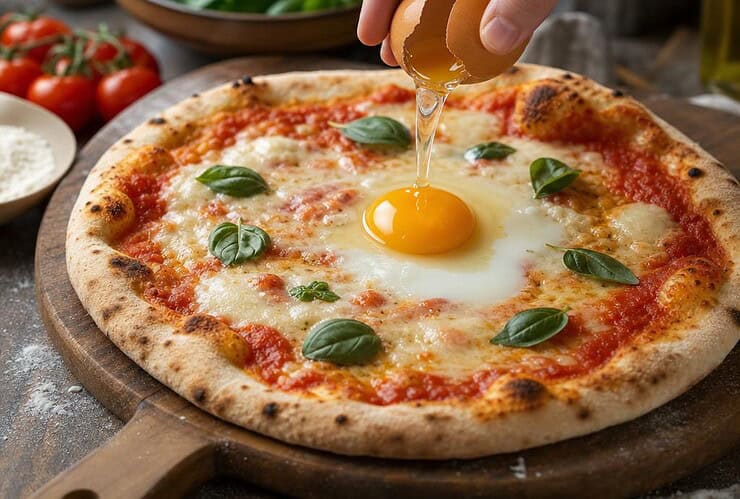oeuf sur une pizza