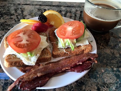 A BLT, fresh fruit, and an espresso