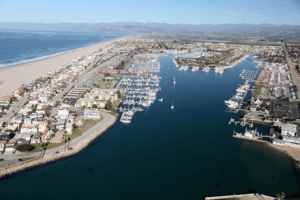 An aerial view of the harbor entrance