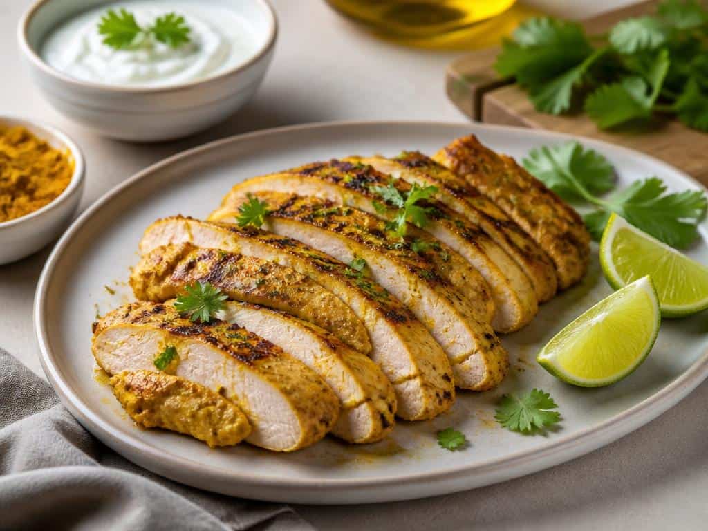 poitrine de poulet marinees au yogourt et au cari