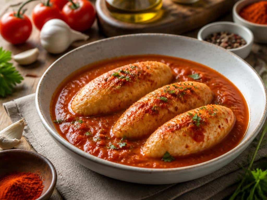 quenelles de blanc de poulet sauce tomate au paprika