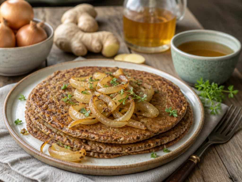 galettes de sarrasin aux oignons cidre et gingembre ig bas