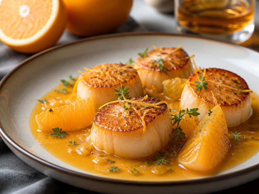 noix de saint jacques a l orange et au whisky