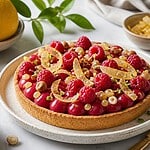 tarte au citron yuzu et framboise cedrat confit sable noisette