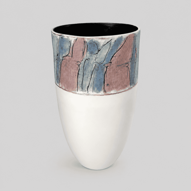 Unik keramisk vase med håndmalet design af Jette Abildgård.