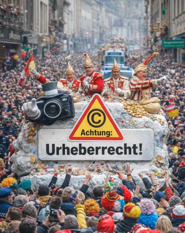 Karnevalsumzug in Köln mit bunten Kostümen, Konfetti und jubelnden Zuschauern.