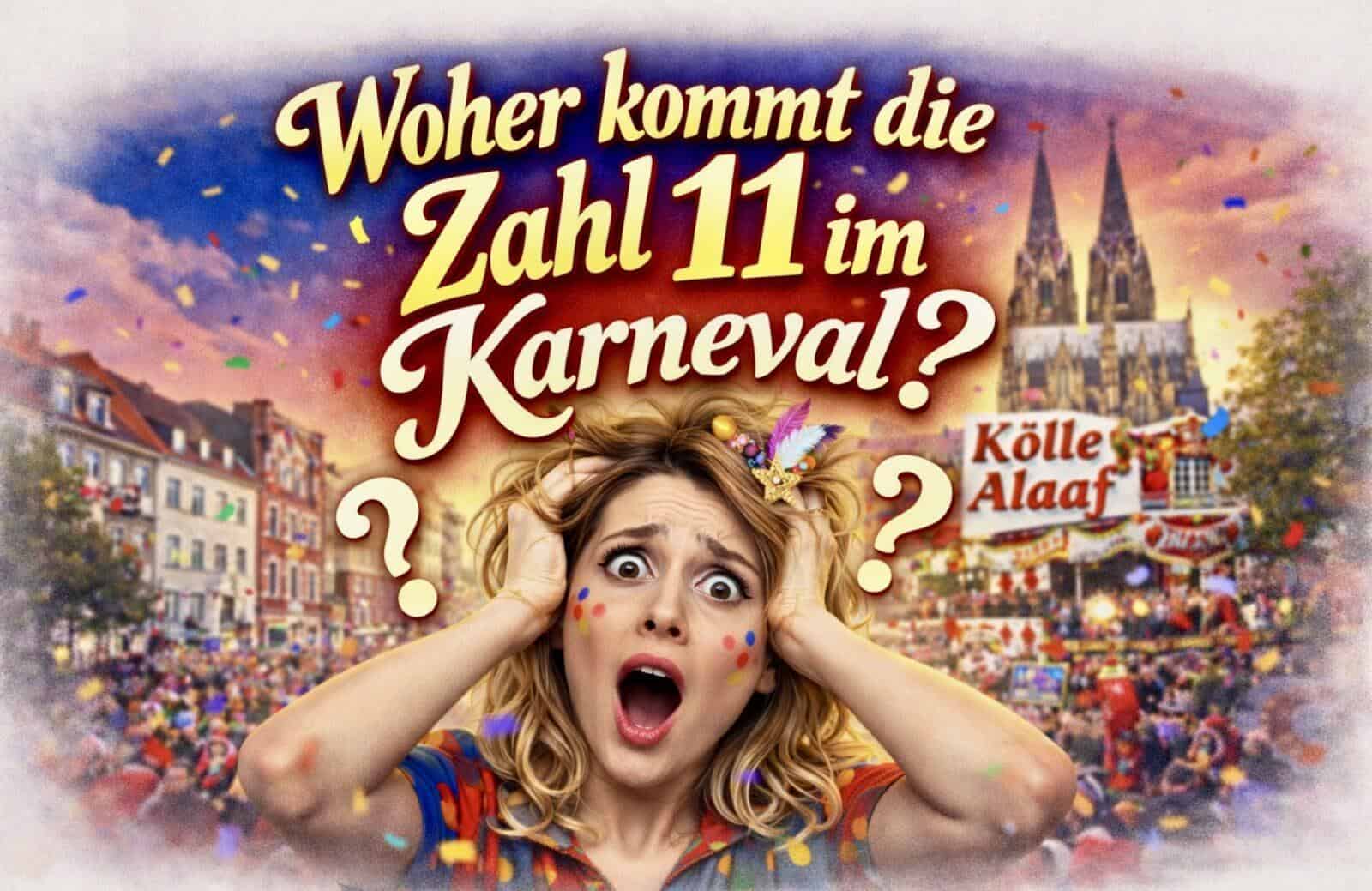Frau vor Karnevalsmotiven, Konfetti und Kölner Dom