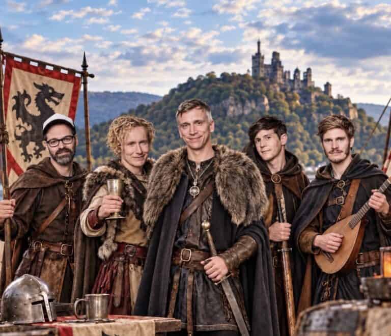 Fotomontage der Band Kasalla aus Köln in mittelalterlichen Kostümen
