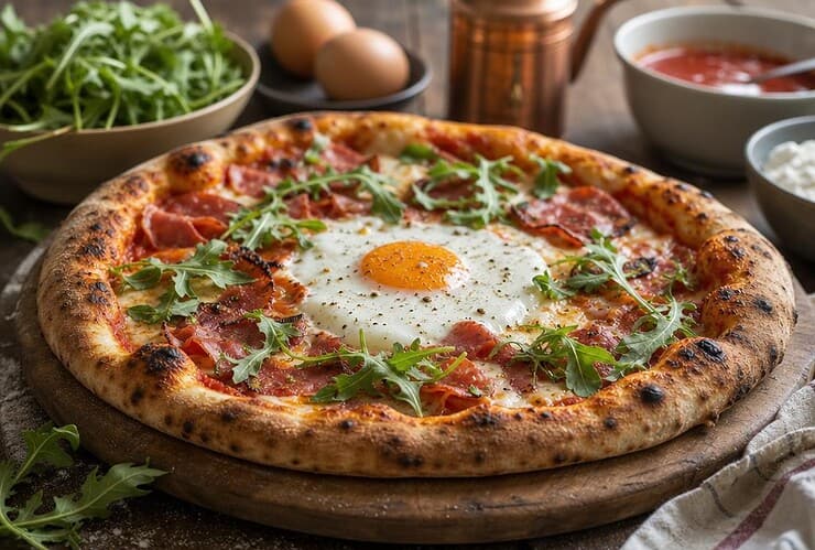 oeuf sur une pizza