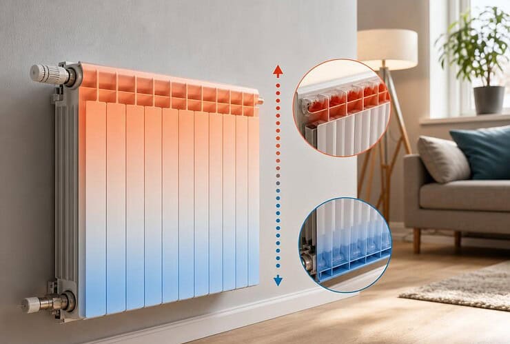 radiateur chaud en haut et froid en bas