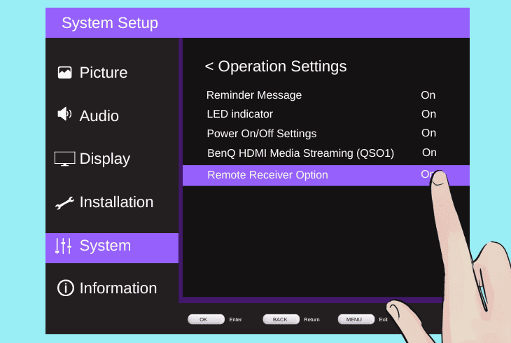 BenQ Projector Remote Not Working? (Let’s Fix It Fast) 2 set the remote receiver option