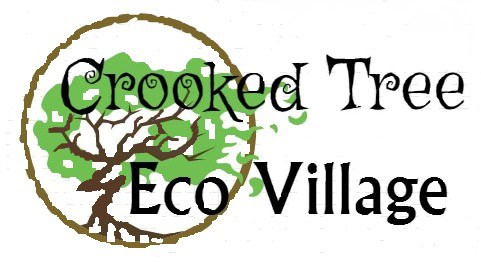 Logo of Crooked Tree Ecovillage with a tree illustration and text.