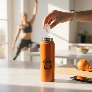 Aluminium water bottle with straw for active lifestyles.
