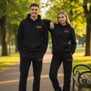Stylish GABA Clothing matching hoodie and joggers for men and women in black, perfect for casual wea.
