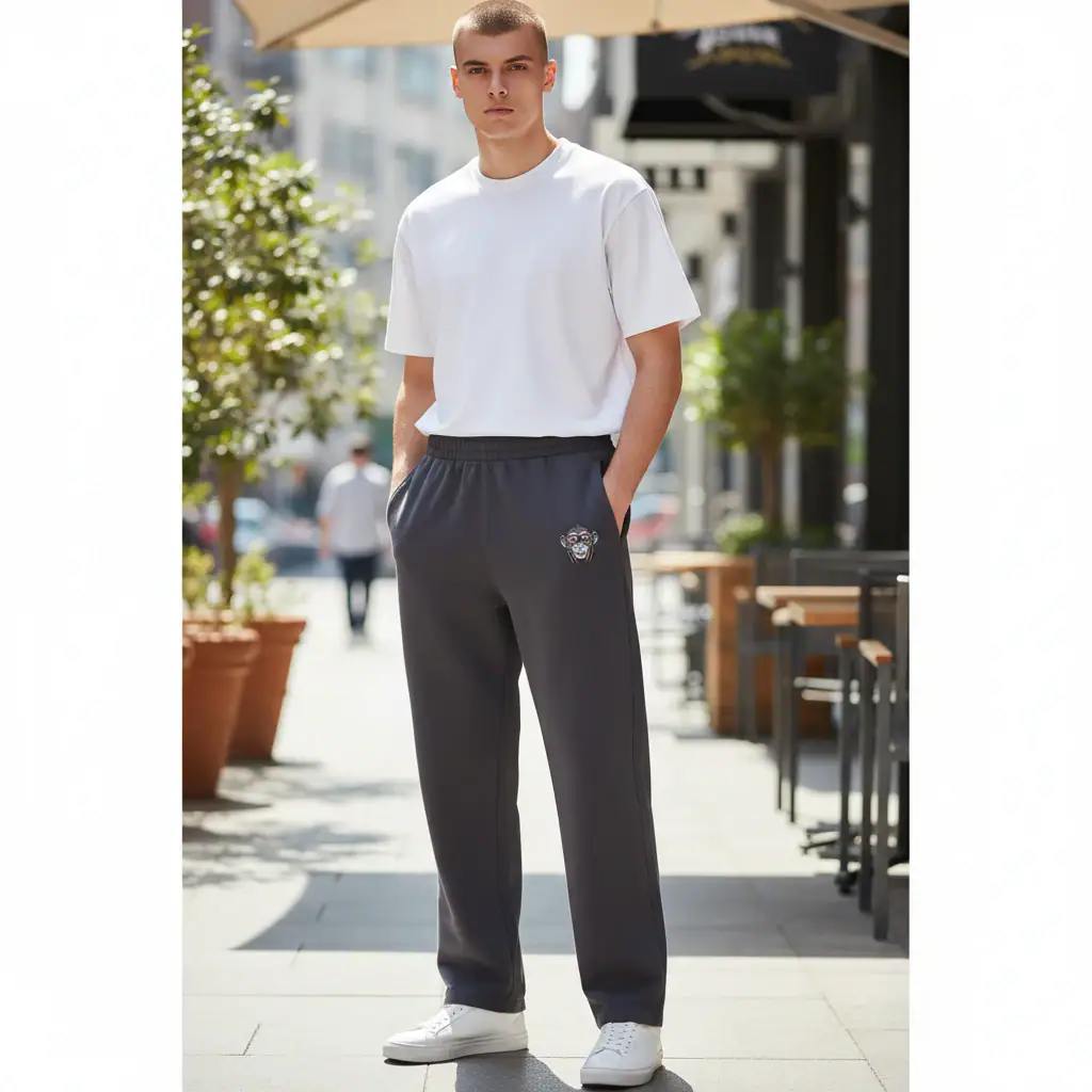 Comfortable heavyweight joggers for men with small monkey logo.