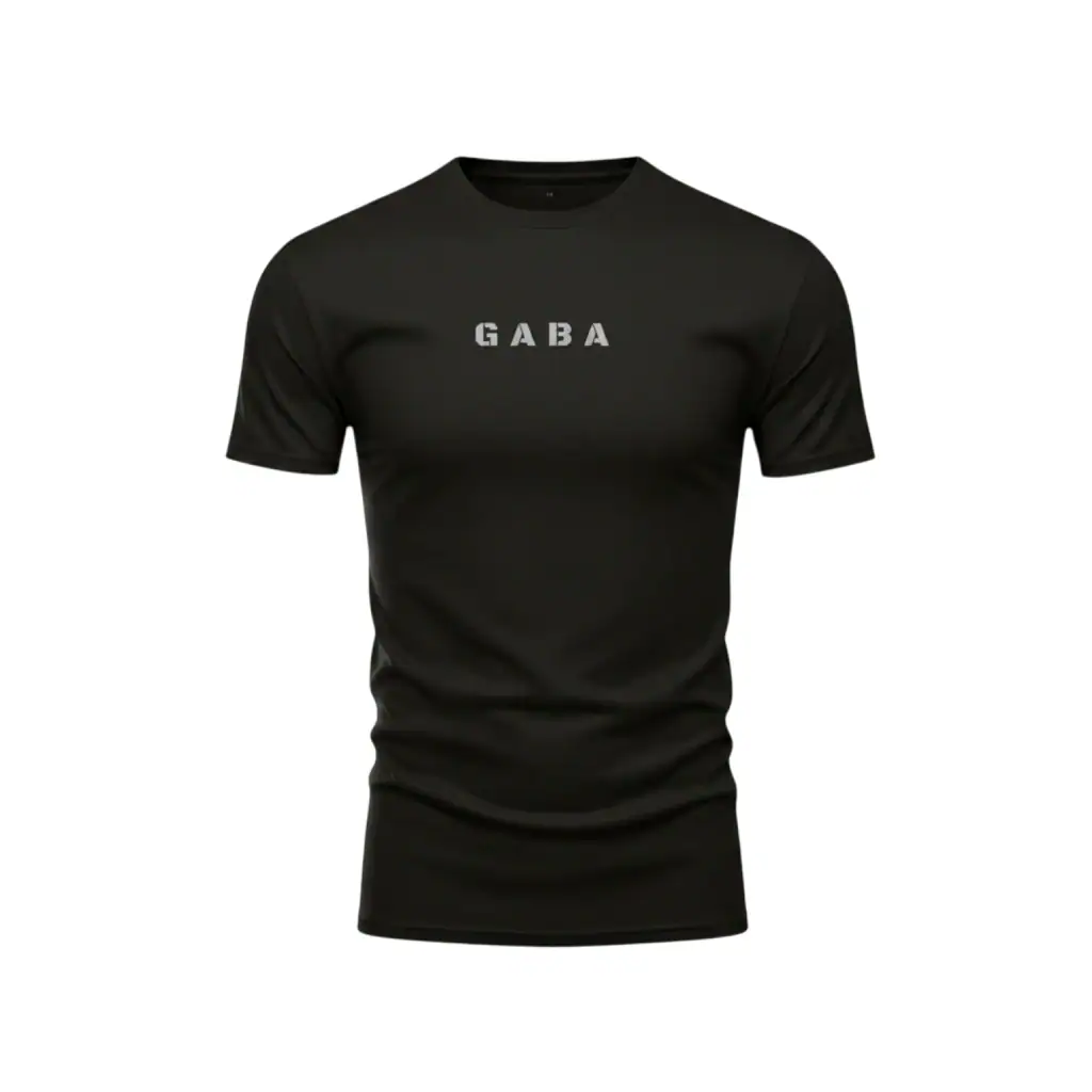 Black GABA branded T-shirt with minimalist logo, perfect for casual wear.