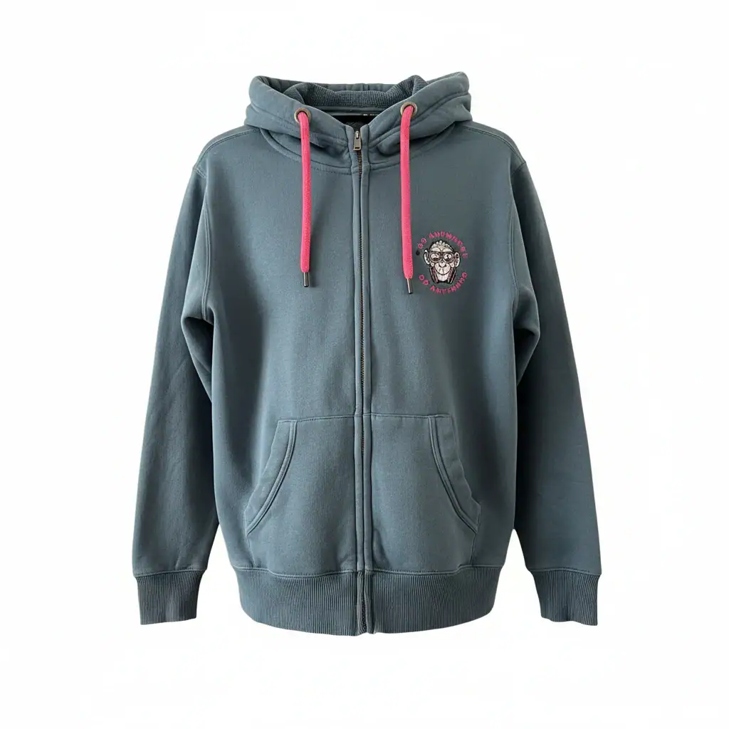 GABA Heavyweight Hoodie in grey with pink drawstrings, perfect for casual wear.