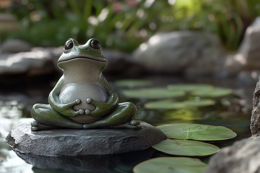 meditating yoga frog statue