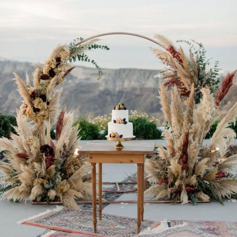 white gold circle wedding arch