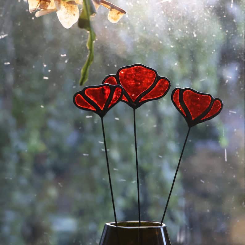 red stained glass popper stake