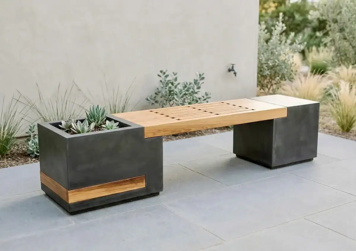 custom concrete planter bench