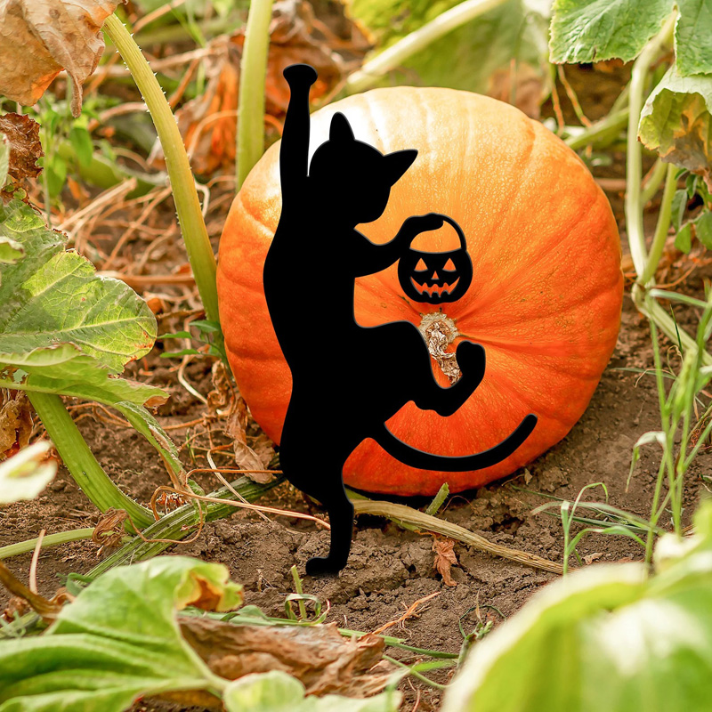 dancing cat with jack o lanten garden stake